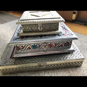 3 piece antique steel jewelry box